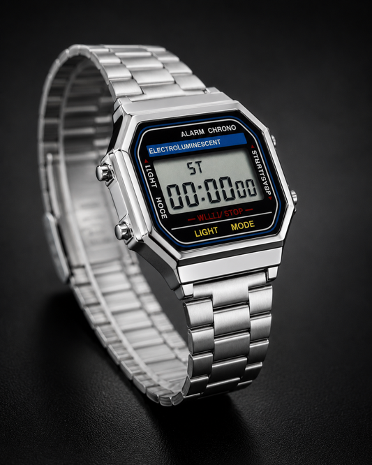 Panzo Vintage Silver Digital Retro Watch