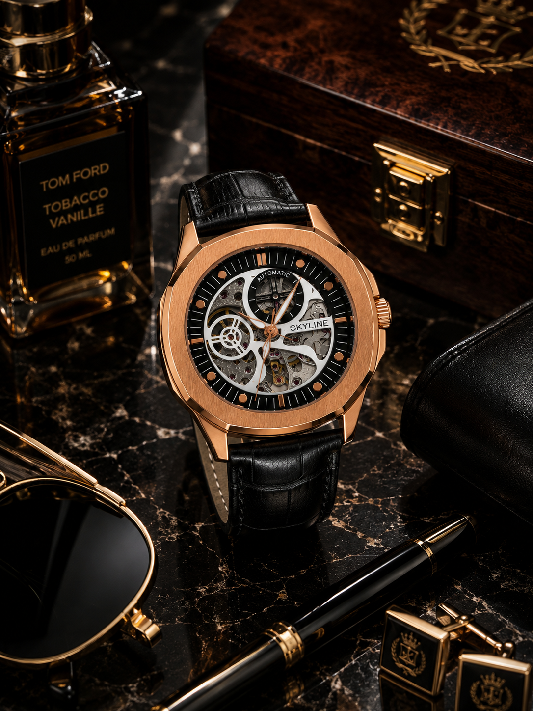 Panzo Prestige Skeleton Rose Gold Automatic Watch