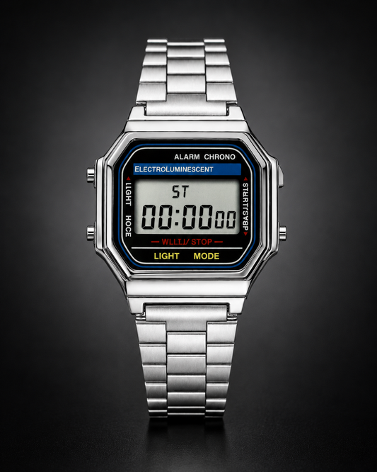 Panzo Vintage Silver Digital Retro Watch