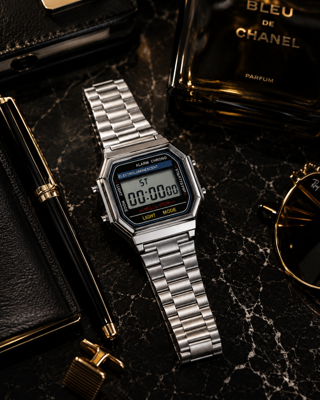 Panzo Vintage Silver Digital Retro Watch