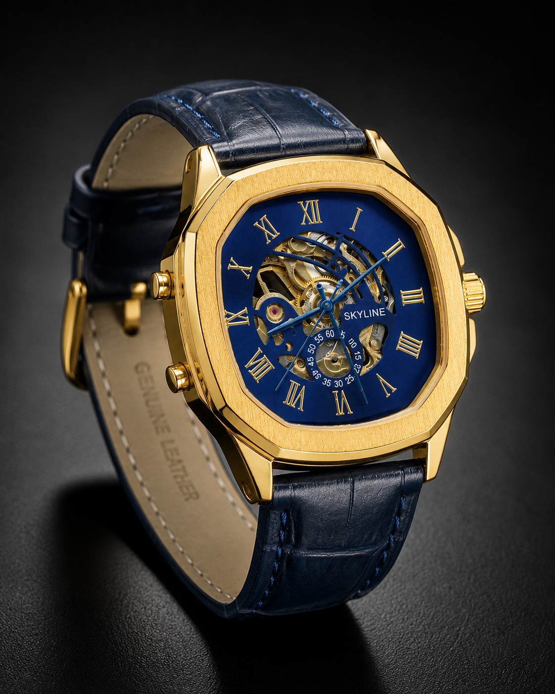 Panzo Imperial Blue Skeleton Gold Watch