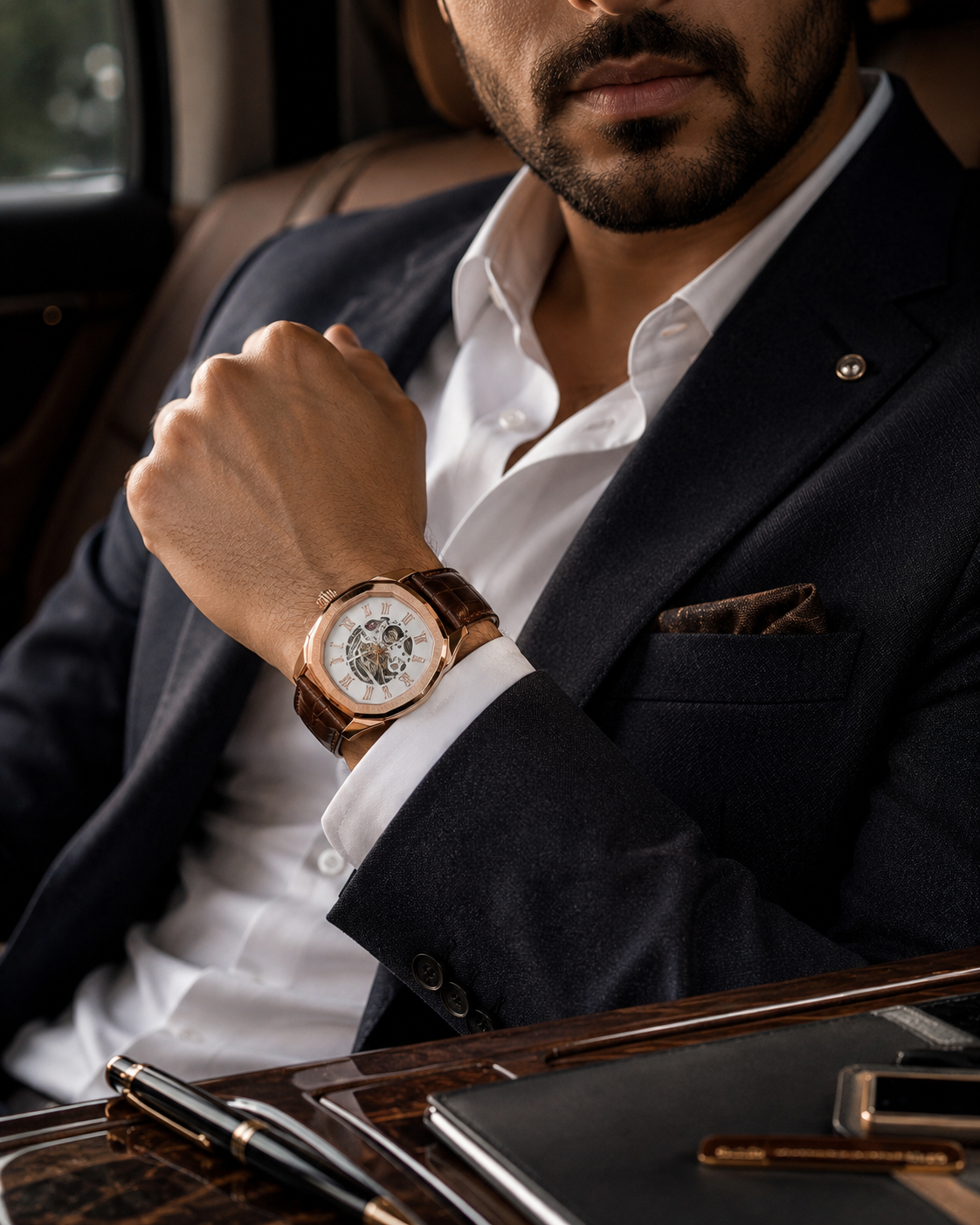 Panzo Roman Royale Skeleton Rose Gold Watch