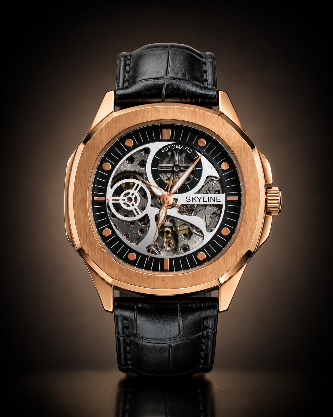 Panzo Prestige Skeleton Rose Gold Automatic Watch