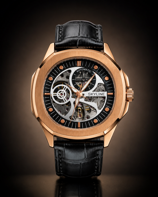 Panzo Prestige Skeleton Rose Gold Automatic Watch