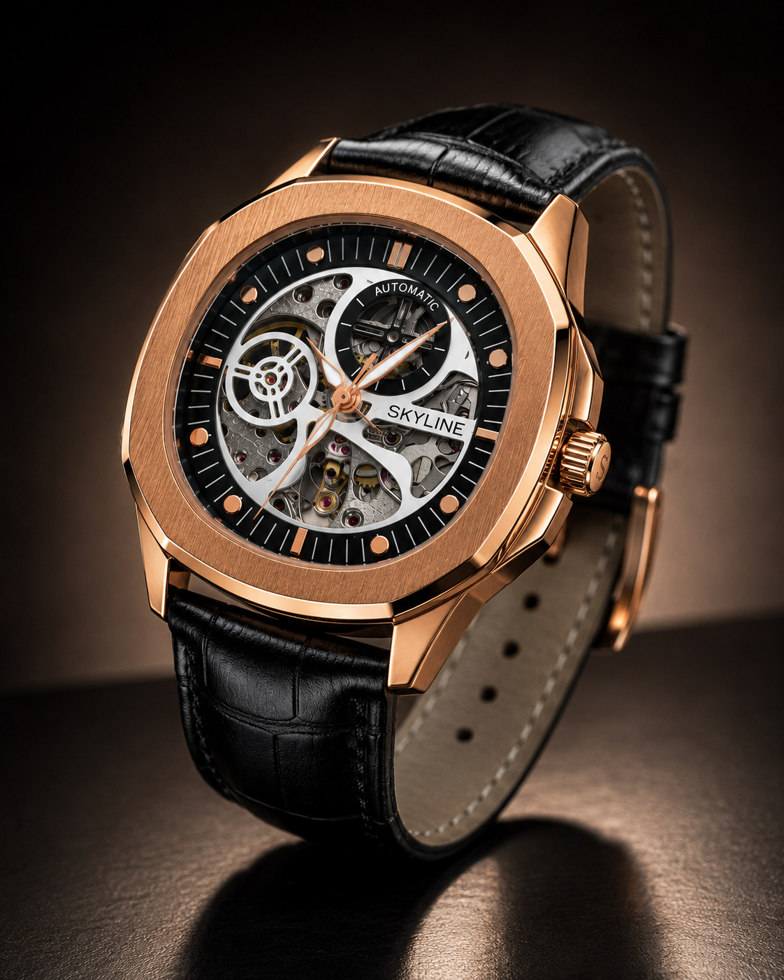 Panzo Prestige Skeleton Rose Gold Automatic Watch