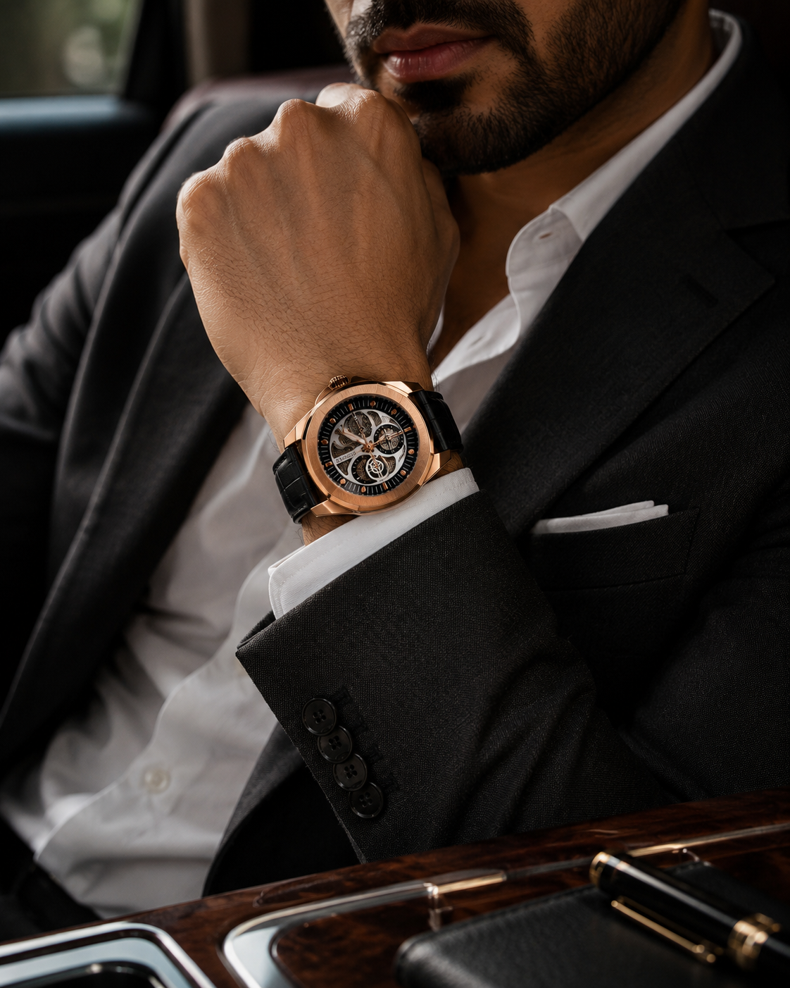 Panzo Prestige Skeleton Rose Gold Automatic Watch