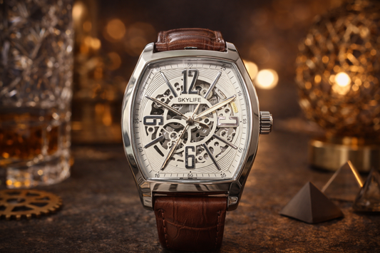 Panzo -Celestium Curve – Skeleton Automatic Leather Watch